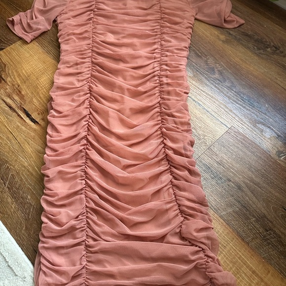 VENUS Ruched Midi Dress in Warm Terracotta - Picture 2 of 5